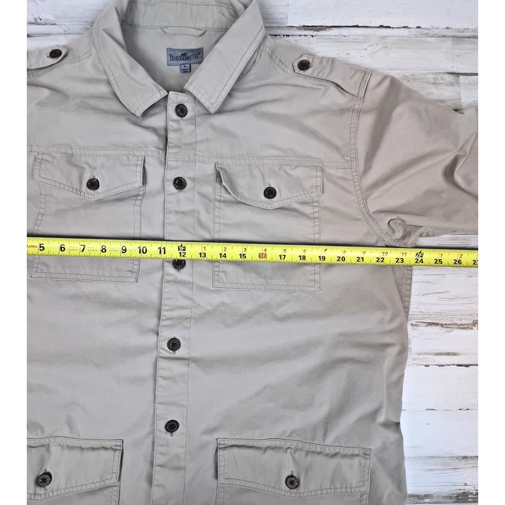 TravelSmith Mens L Khaki Safari Field Jacket Cotton Utility Travel 4 Pocket - Picture 7 of 8